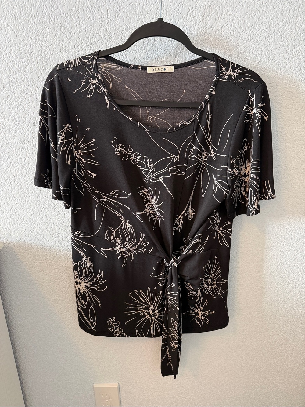 Beacon Black Short-Sleeve Tie-Front Floral Tee